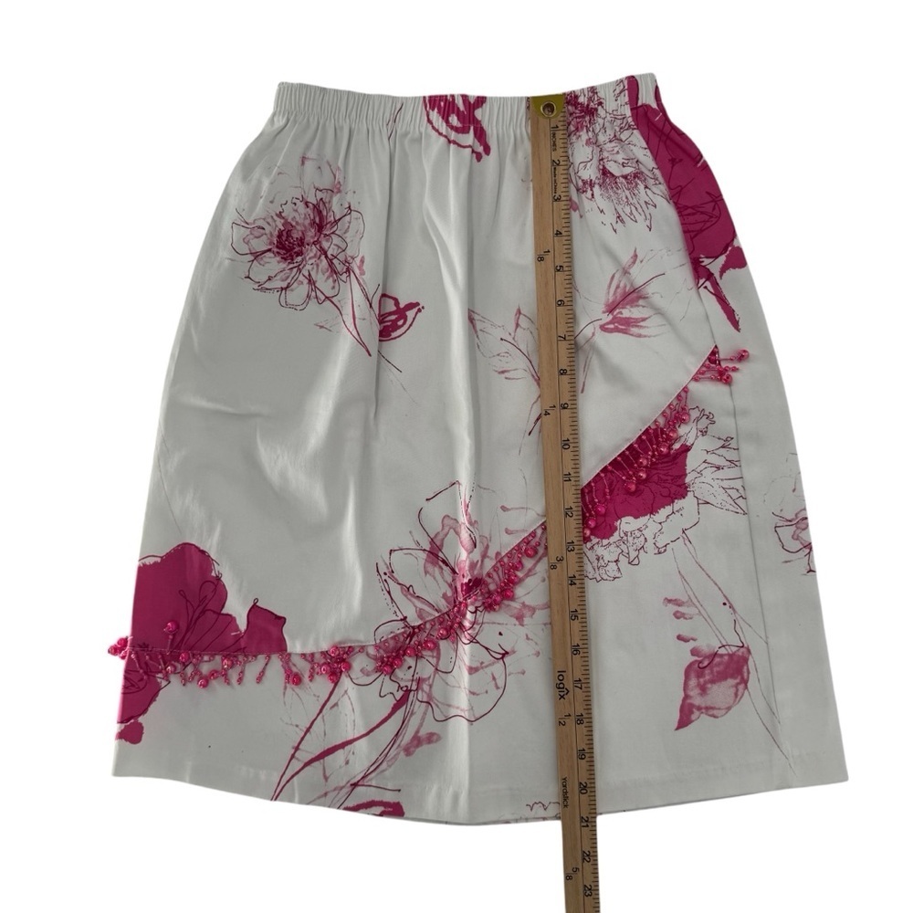 Lilly of California Floral Midi A-Line Skirt Pink Cream Beaded PS Petite Small - Picture 6 of 8